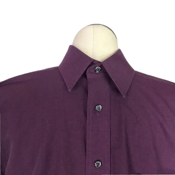 Stafford Shirt Men 16 34 35 Purple Wrinkle Free Classic Cotton Blend Button Up - Picture 3 of 8